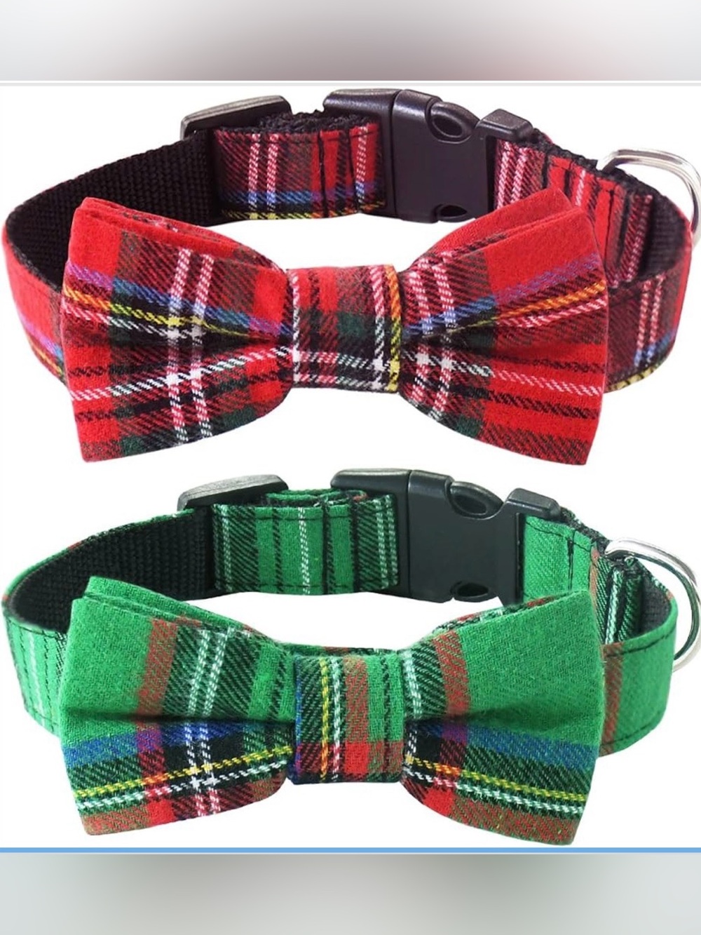 New In Box Set of 2 Red & Green Plaid Dog Collars - Medium